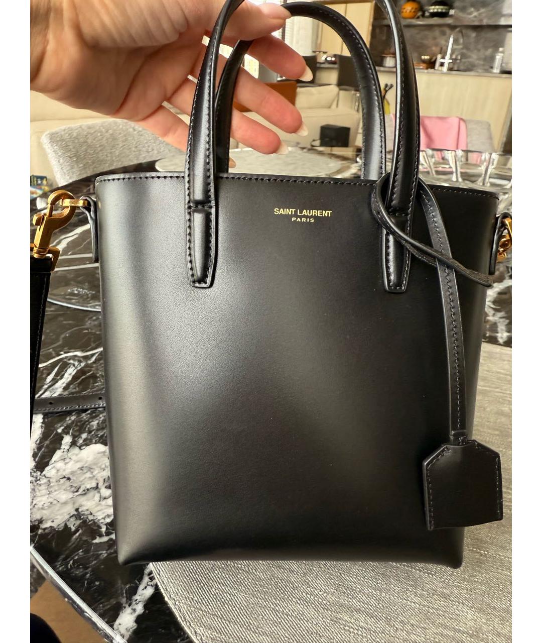 SAINT LAURENT Черная кожаная сумка с короткими ручками, фото 4