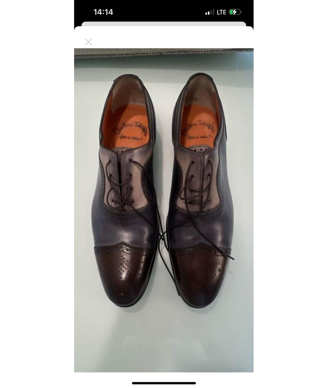 SANTONI Серые кожаные низкие ботинки, фото 3