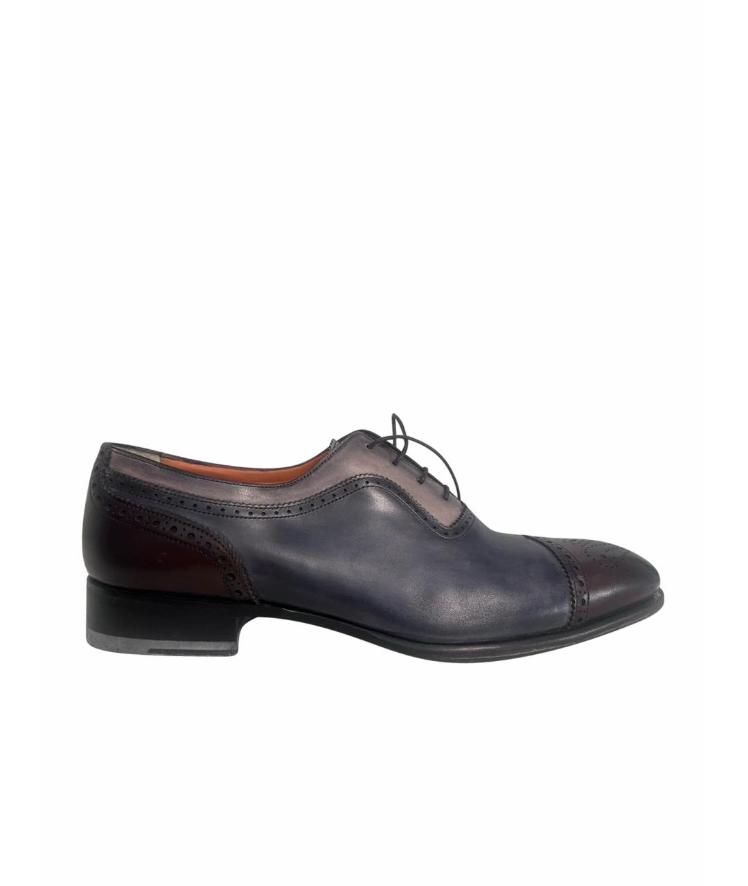 SANTONI Серые кожаные низкие ботинки, фото 1