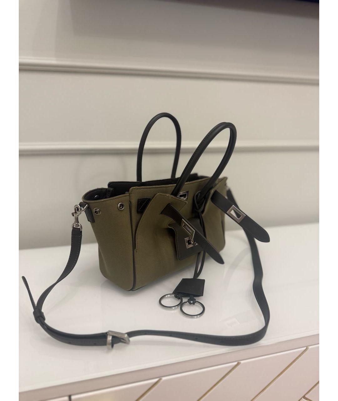 BALENCIAGA Хаки хлопковая сумка с короткими ручками, фото 2