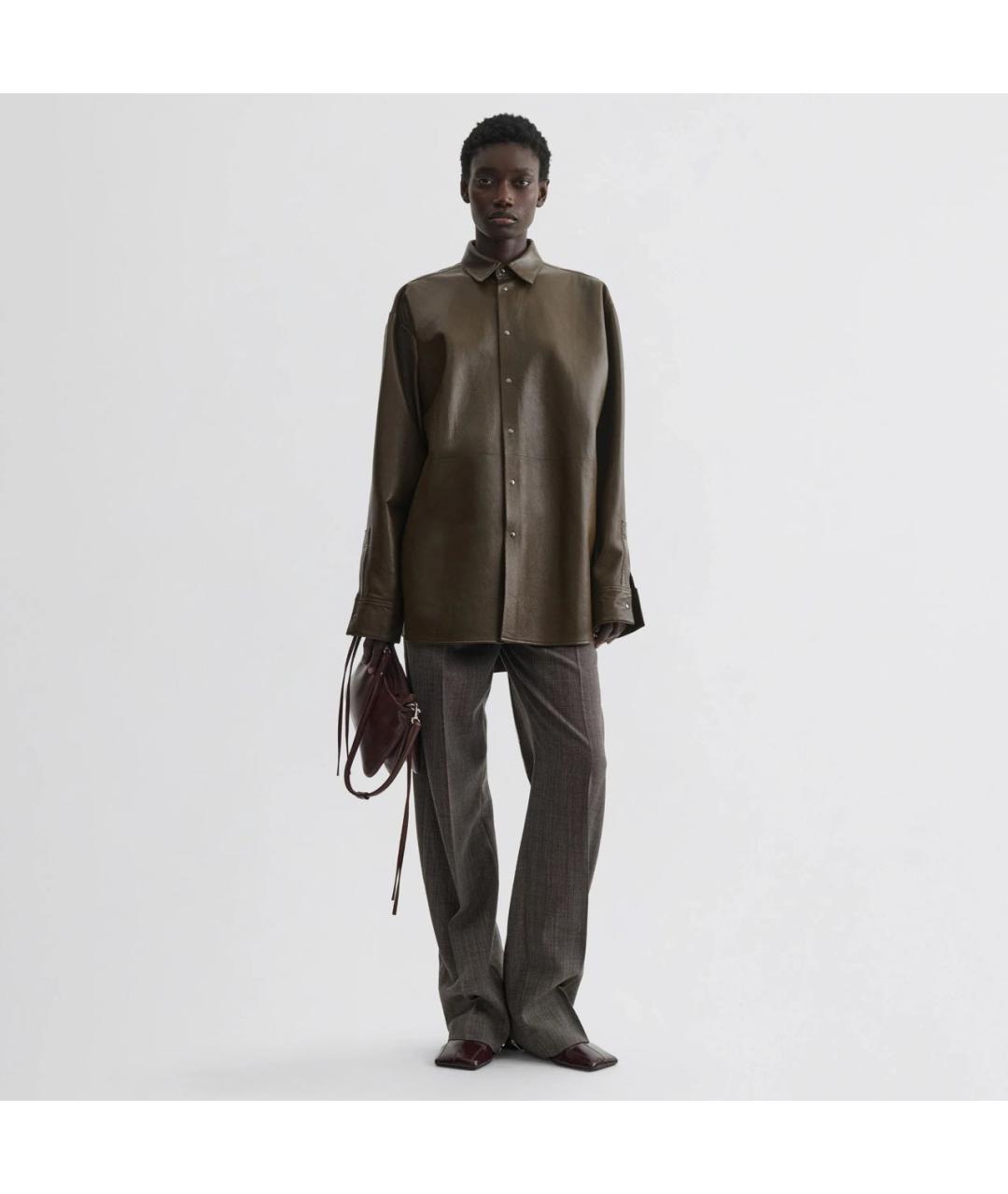 PHOEBE PHILO Хаки кожаная рубашка, фото 4