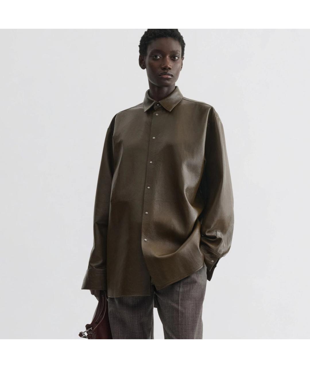 PHOEBE PHILO Хаки кожаная рубашка, фото 3