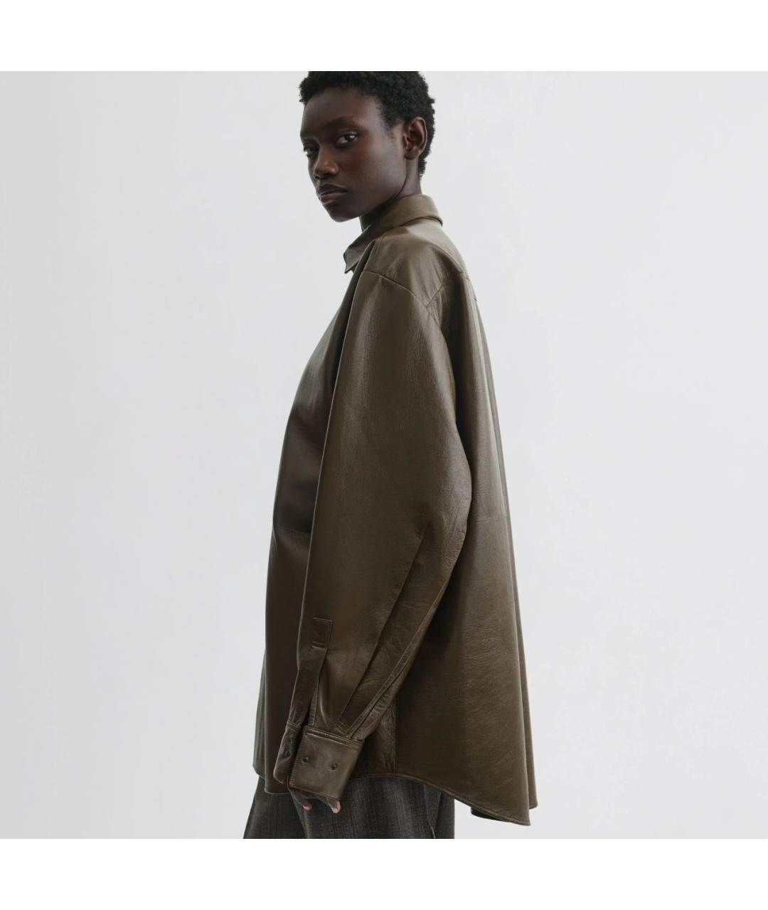 PHOEBE PHILO Хаки кожаная рубашка, фото 5