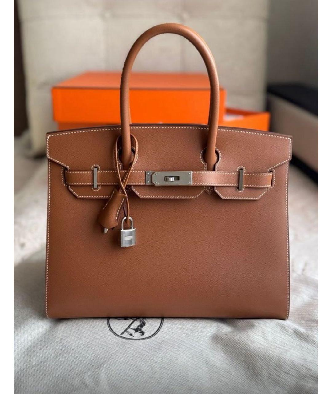 HERMES Коричневая кожаная сумка тоут, фото 9