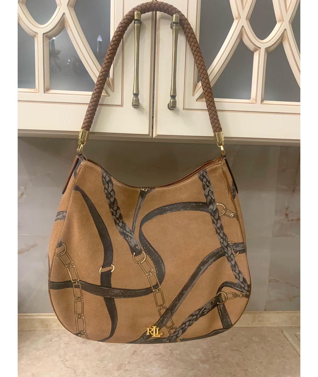 RALPH LAUREN Коричневая замшевая сумка с короткими ручками, фото 2