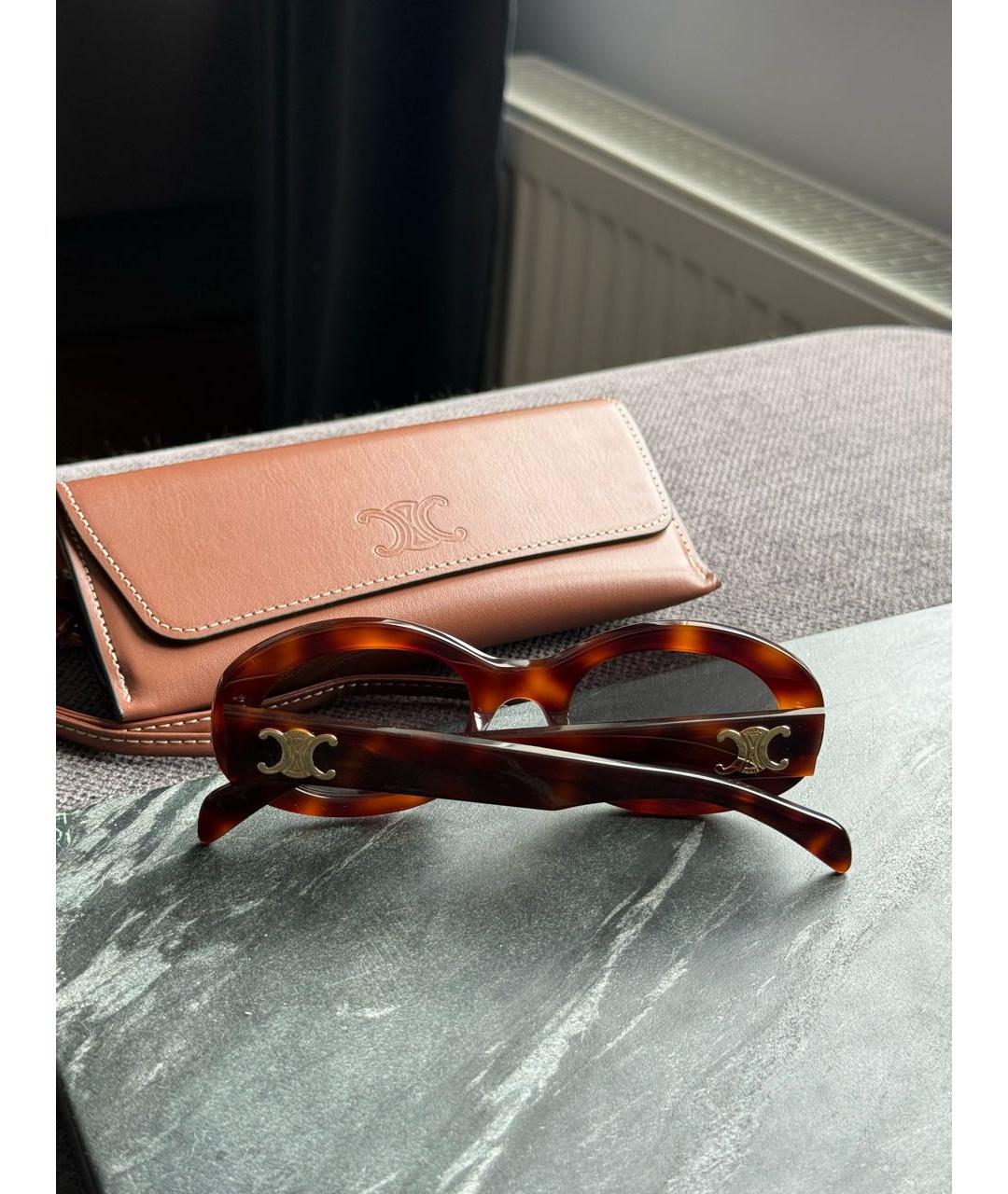 CELINE Коричневые пластиковые солнцезащитные очки, фото 2