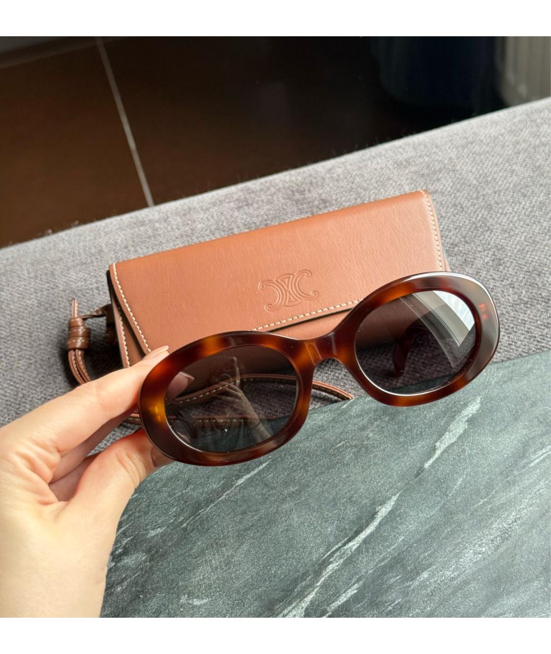 CELINE Коричневые пластиковые солнцезащитные очки, фото 9