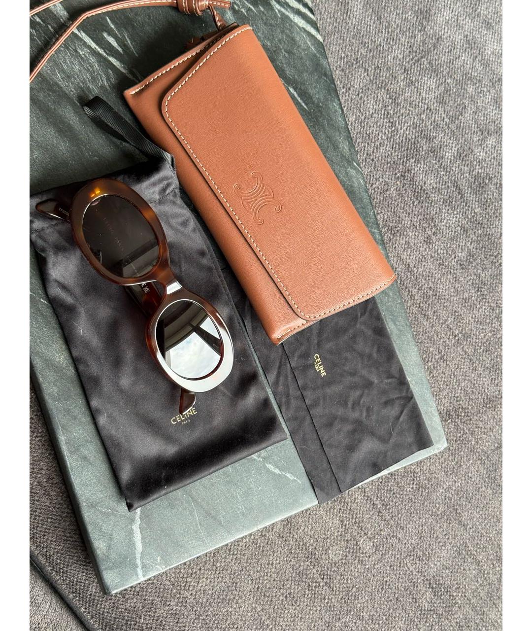 CELINE Коричневые пластиковые солнцезащитные очки, фото 4