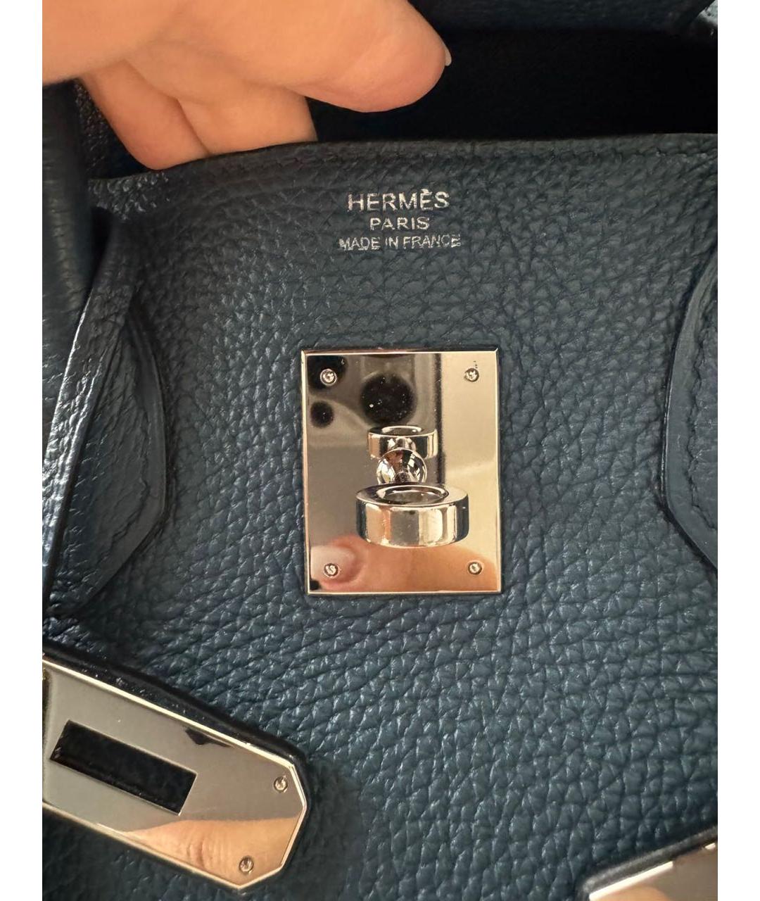 HERMES Темно-синяя кожаная сумка с короткими ручками, фото 5