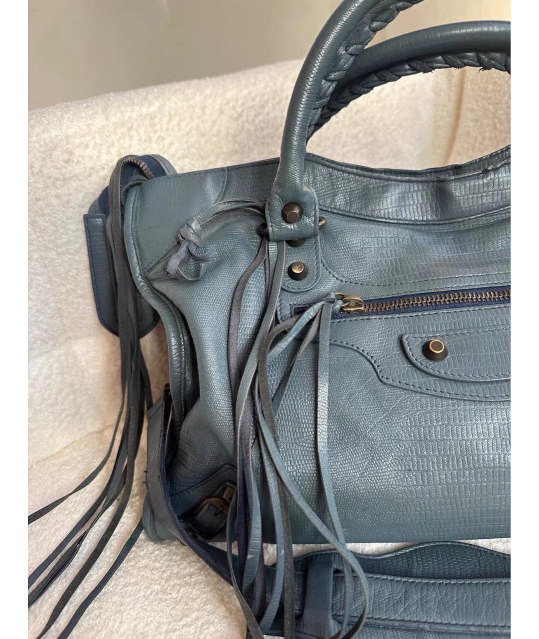 BALENCIAGA Синяя кожаная сумка с короткими ручками, фото 5