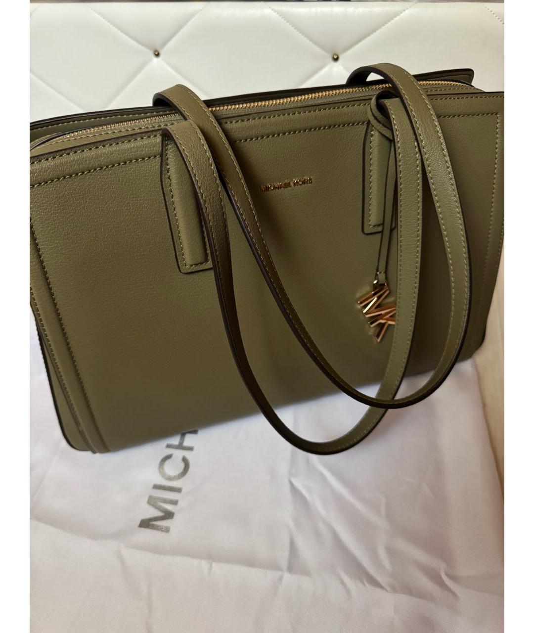 MICHAEL KORS Хаки кожаная сумка тоут, фото 3