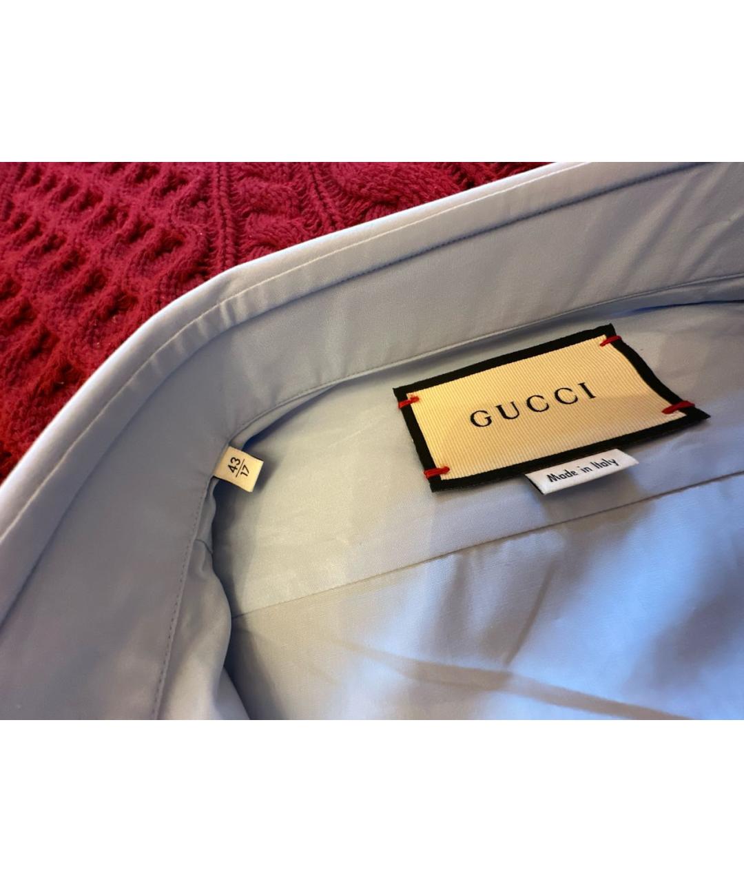 GUCCI Голубая хлопковая классическая рубашка, фото 8