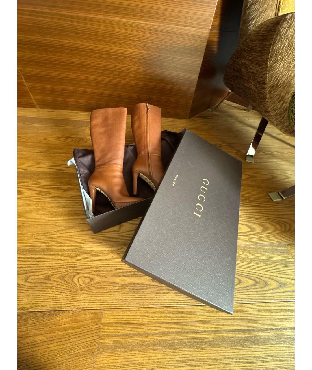 GUCCI Коричневые кожаные сапоги, фото 8