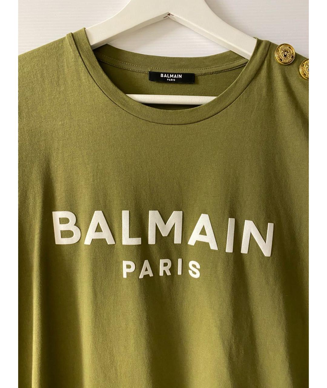 BALMAIN Хаки хлопковая футболка, фото 3