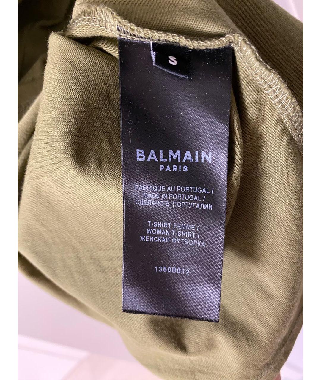 BALMAIN Хаки хлопковая футболка, фото 6