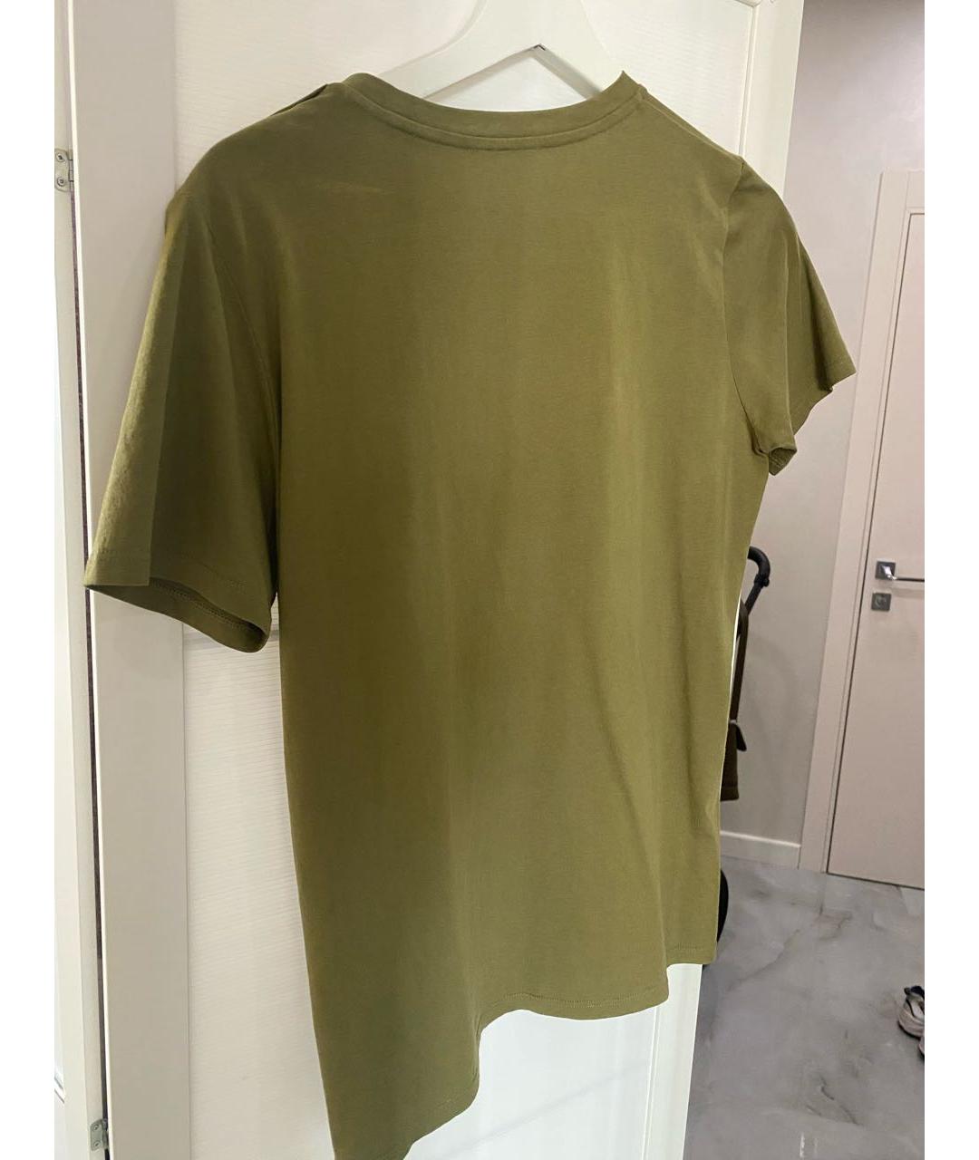 BALMAIN Хаки хлопковая футболка, фото 2