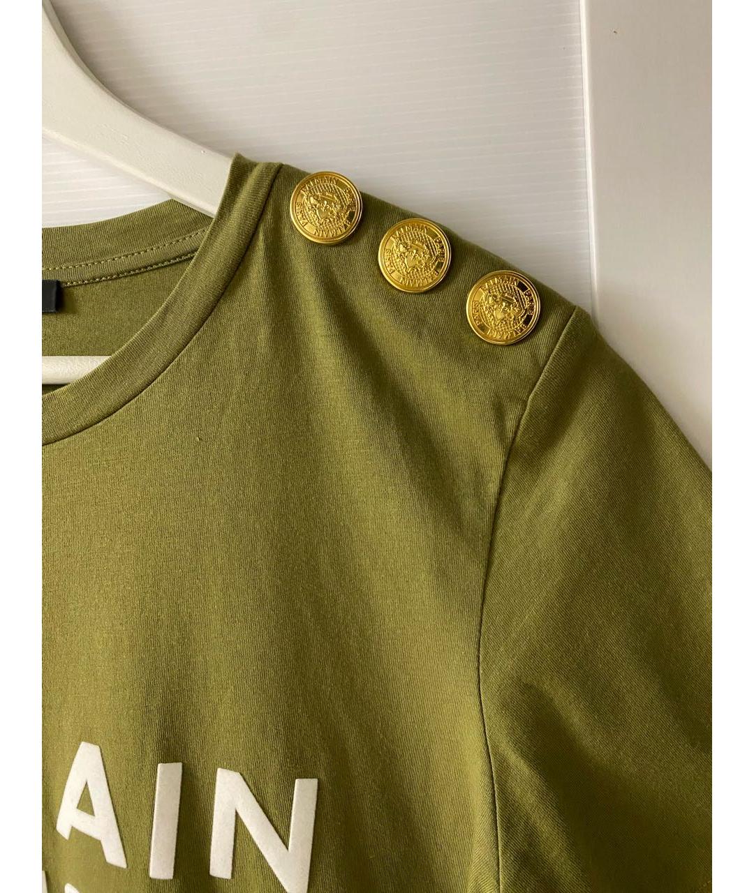 BALMAIN Хаки хлопковая футболка, фото 5