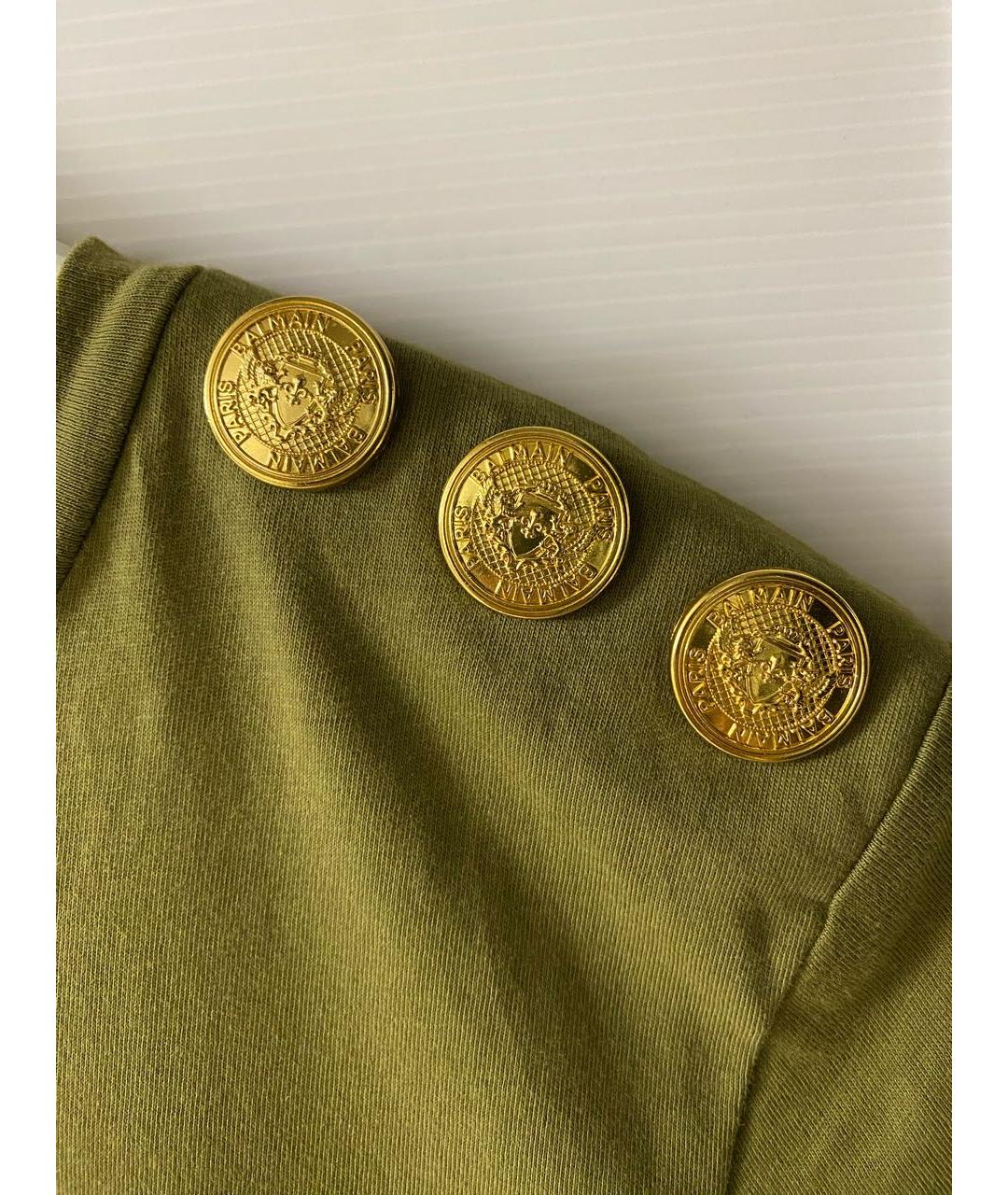 BALMAIN Хаки хлопковая футболка, фото 4