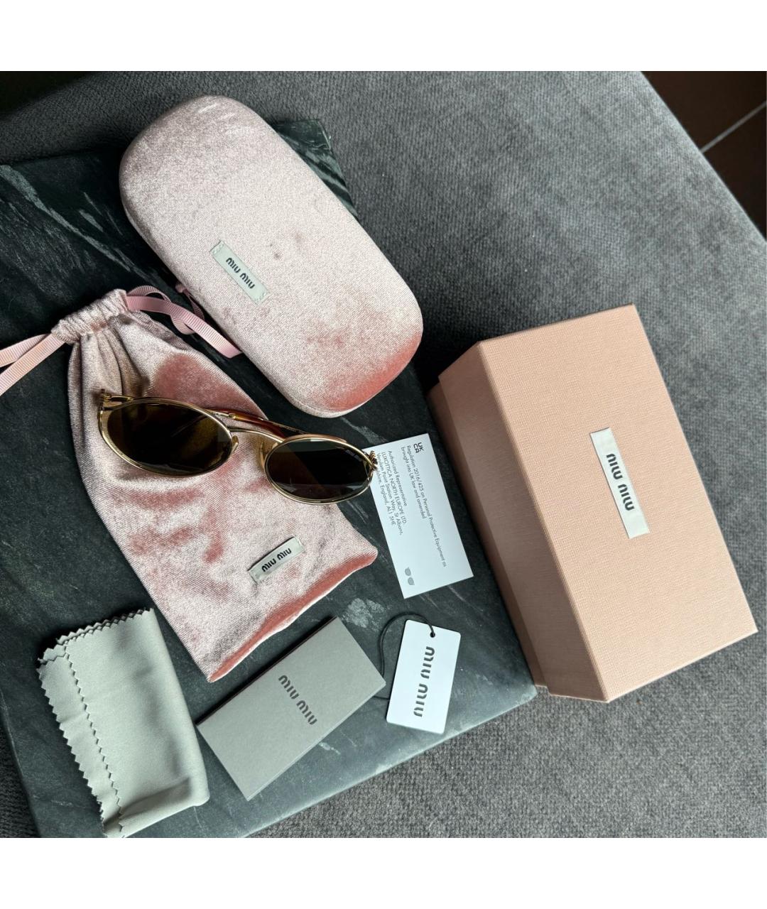 MIU MIU Золотые металлические солнцезащитные очки, фото 4