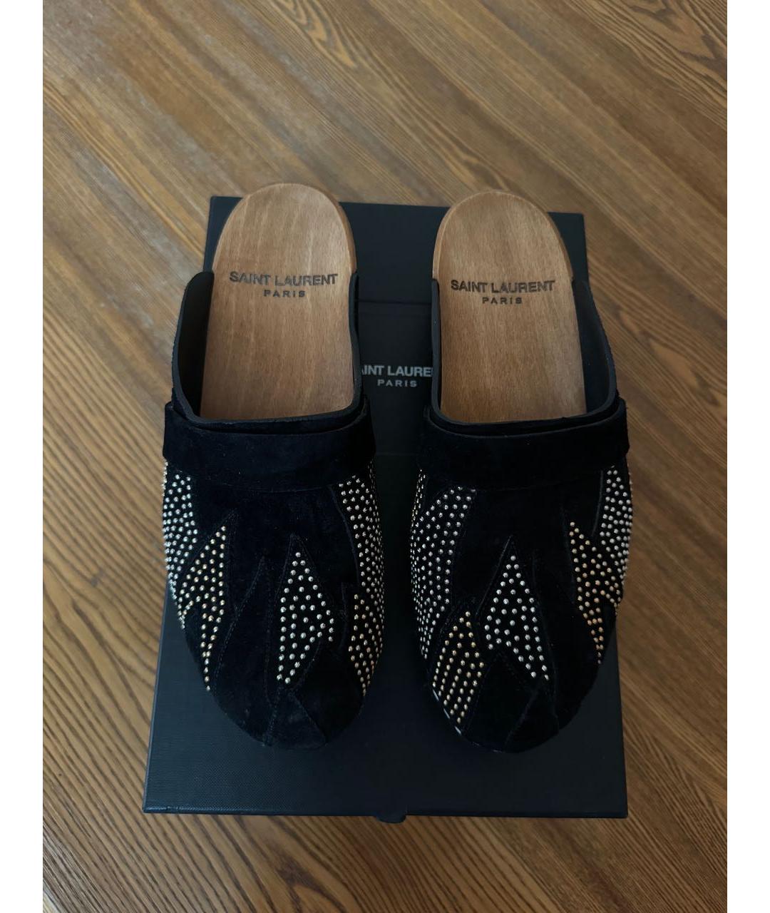 SAINT LAURENT Черные замшевые сабо, фото 2