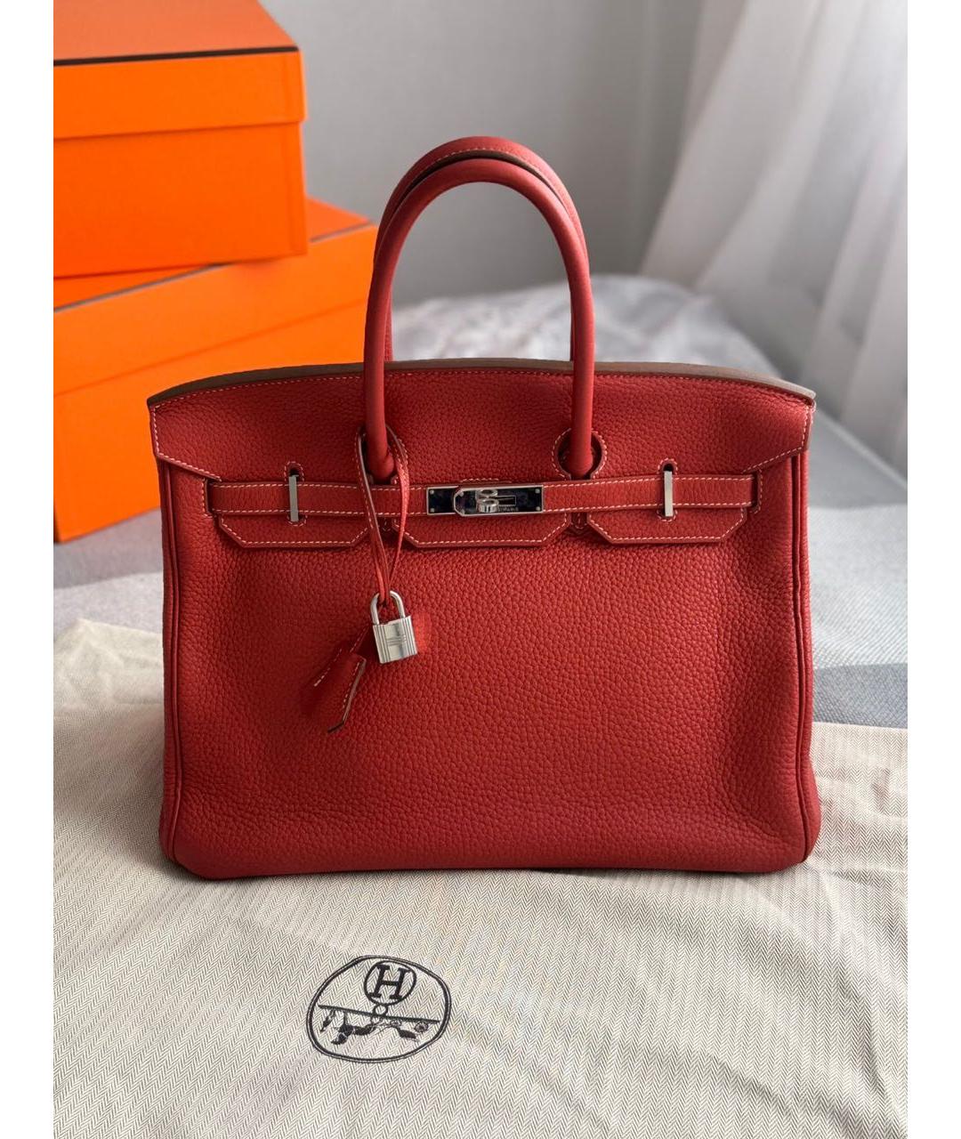 HERMES Красная кожаная сумка с короткими ручками, фото 9