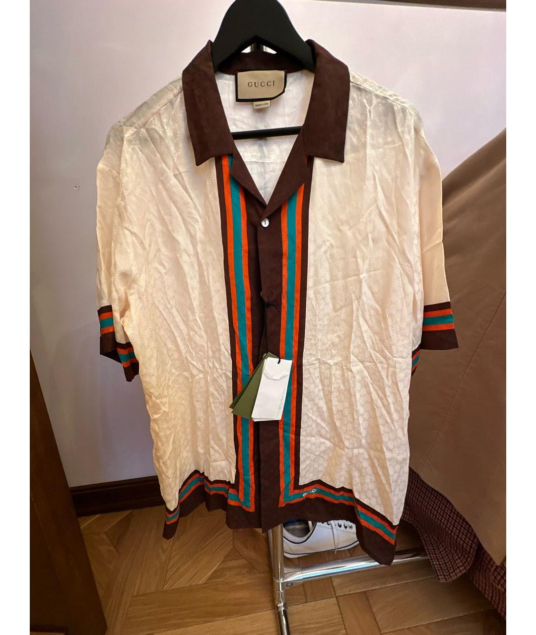 GUCCI Бежевая шелковая кэжуал рубашка, фото 9