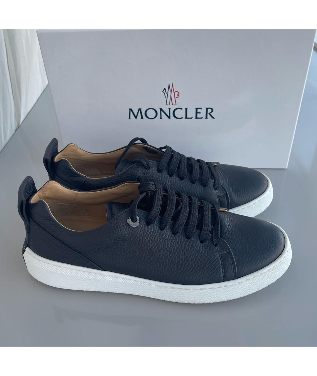 MONCLER Черные кожаные низкие кроссовки / кеды, фото 8