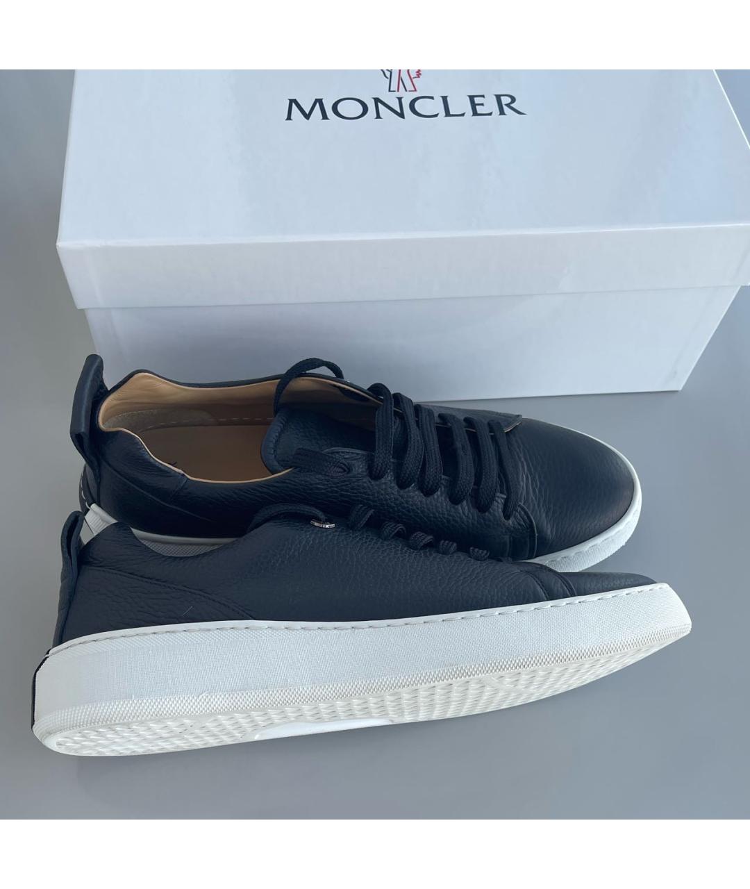 MONCLER Черные кожаные низкие кроссовки / кеды, фото 6