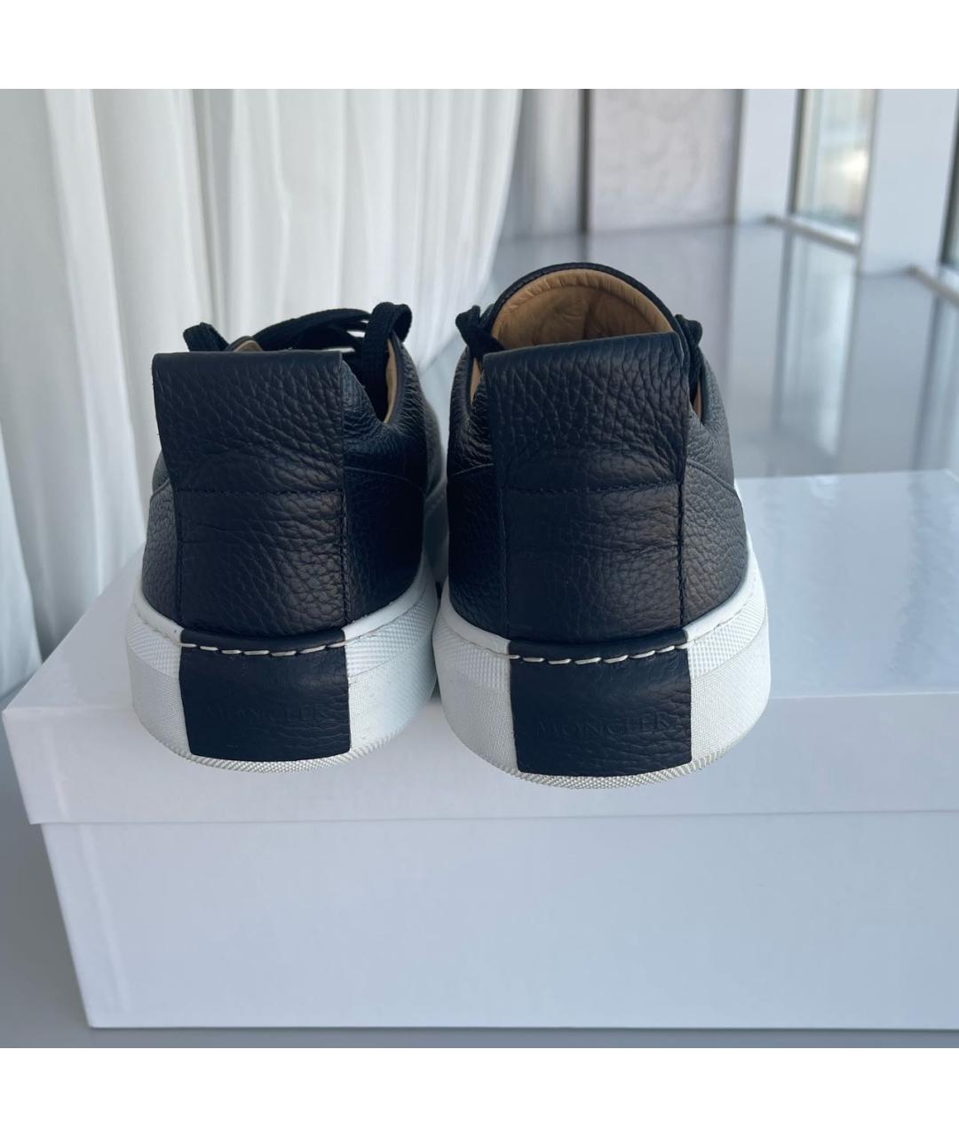 MONCLER Черные кожаные низкие кроссовки / кеды, фото 4