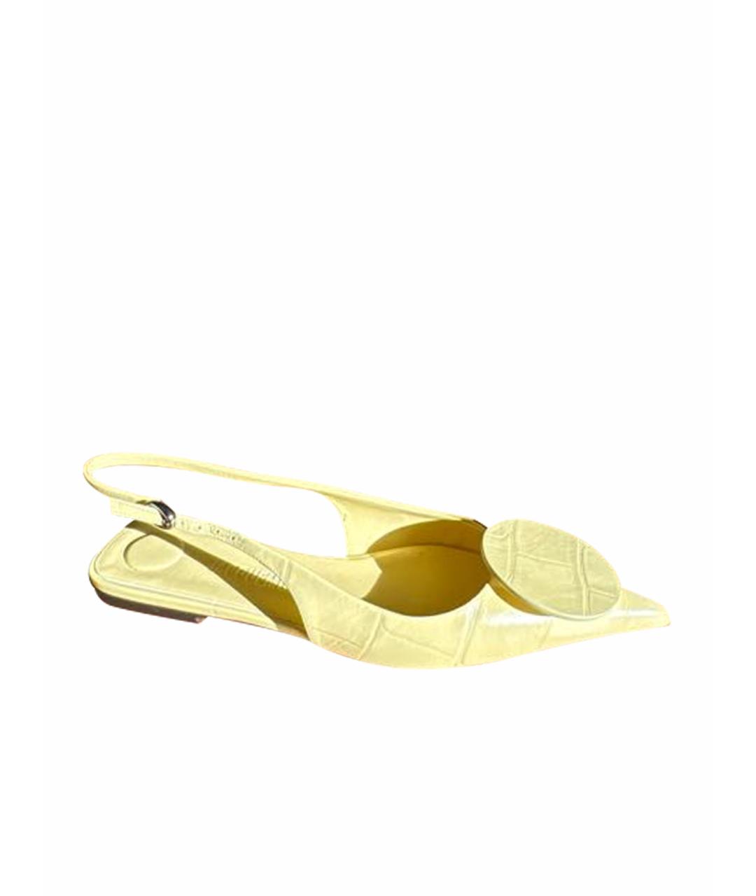 JACQUEMUS Желтые кожаные лодочки на низком каблуке, фото 1