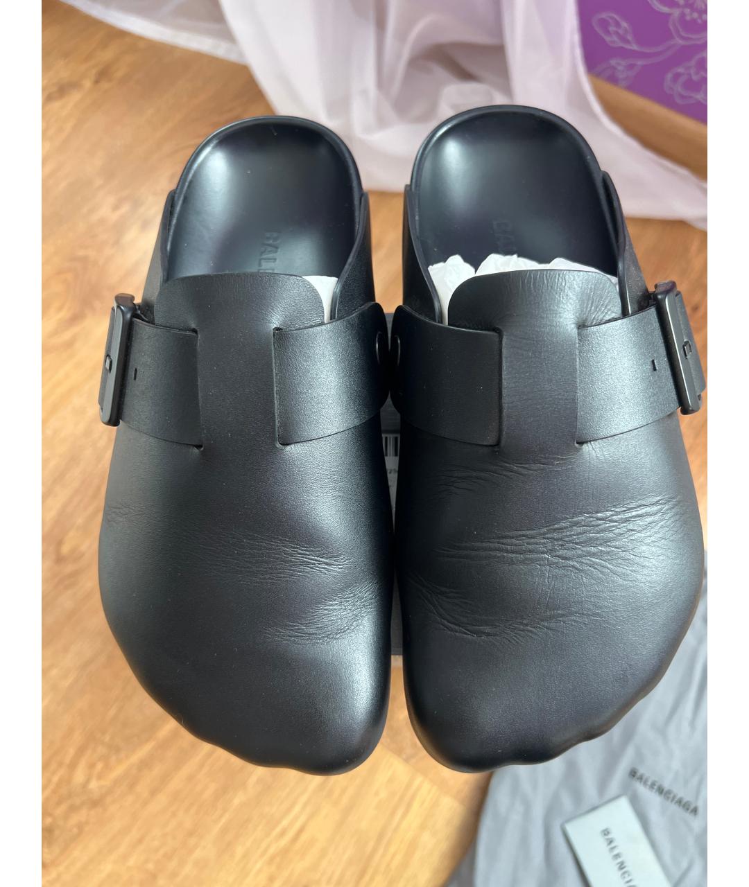 BALENCIAGA Черные кожаные сабо, фото 2