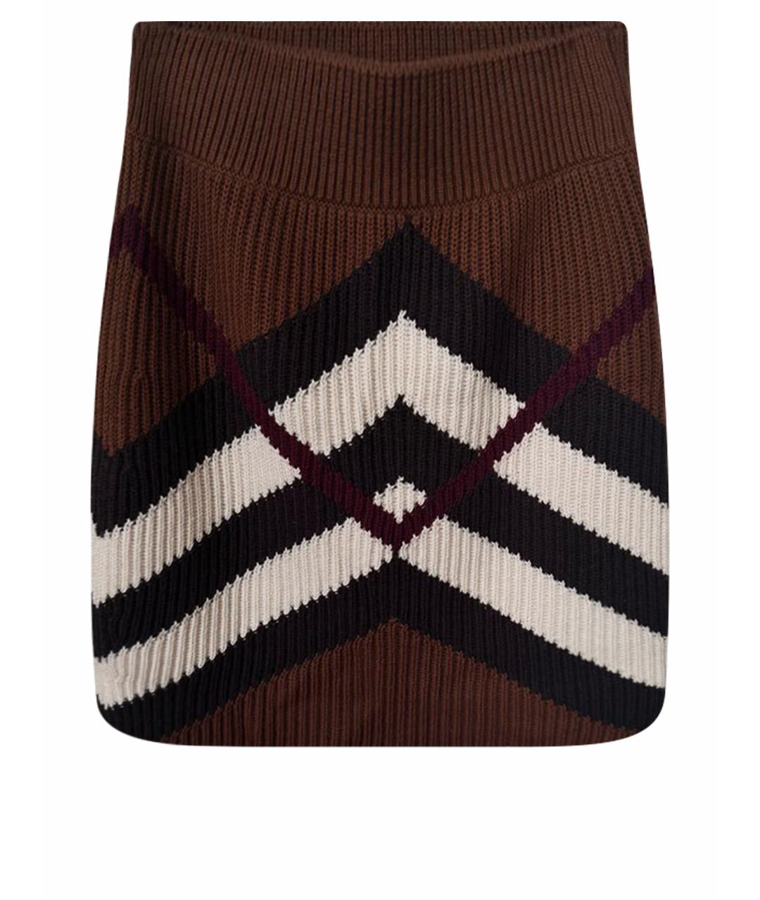 BURBERRY Коричневая кашемировая юбка мини, фото 1