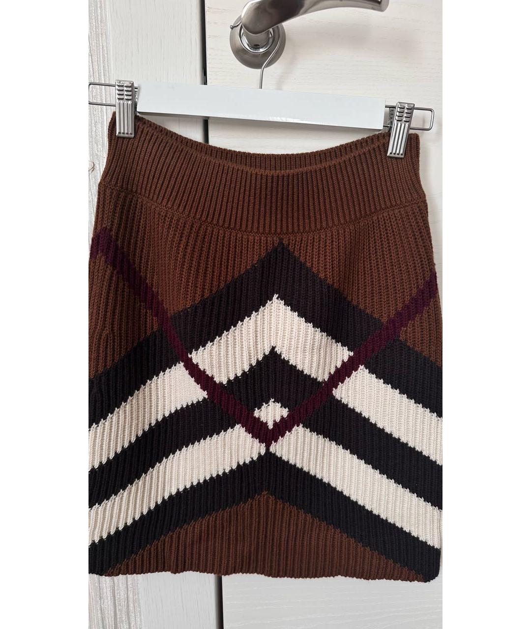 BURBERRY Коричневая кашемировая юбка мини, фото 2