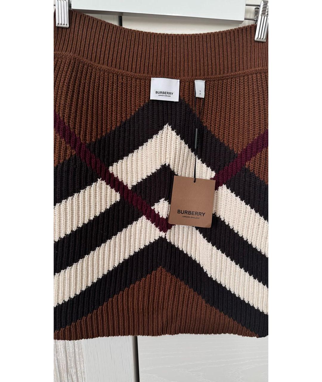 BURBERRY Коричневая кашемировая юбка мини, фото 3