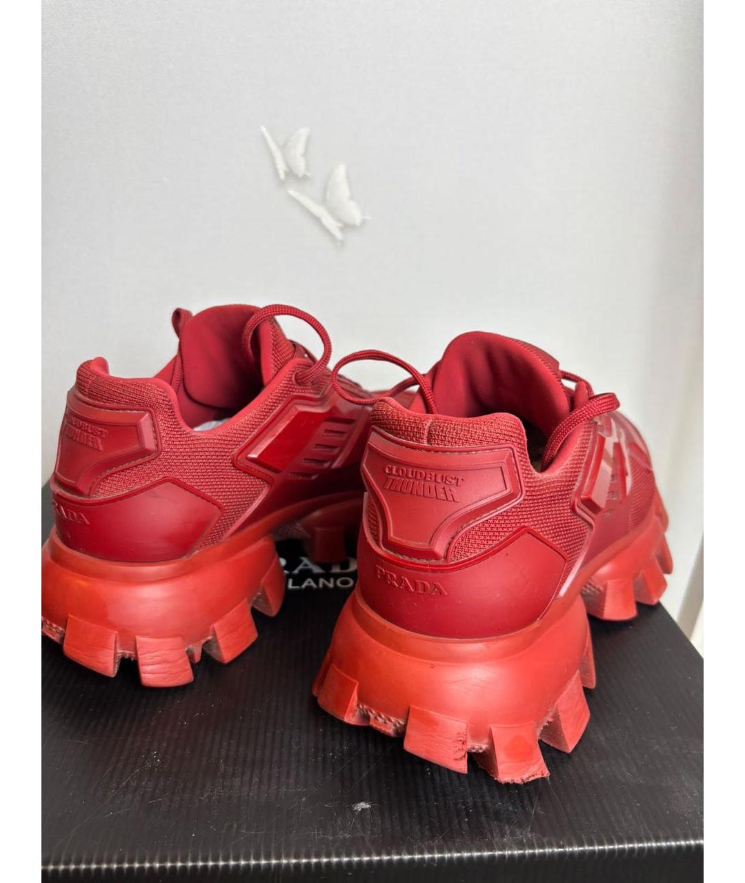 PRADA Красные кожаные высокие кроссовки / кеды, фото 5