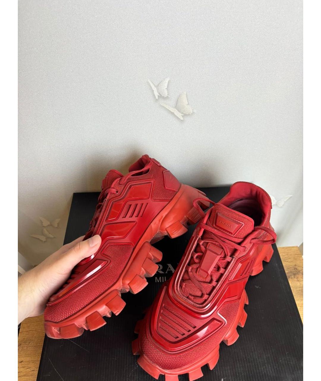 PRADA Красные кожаные высокие кроссовки / кеды, фото 3