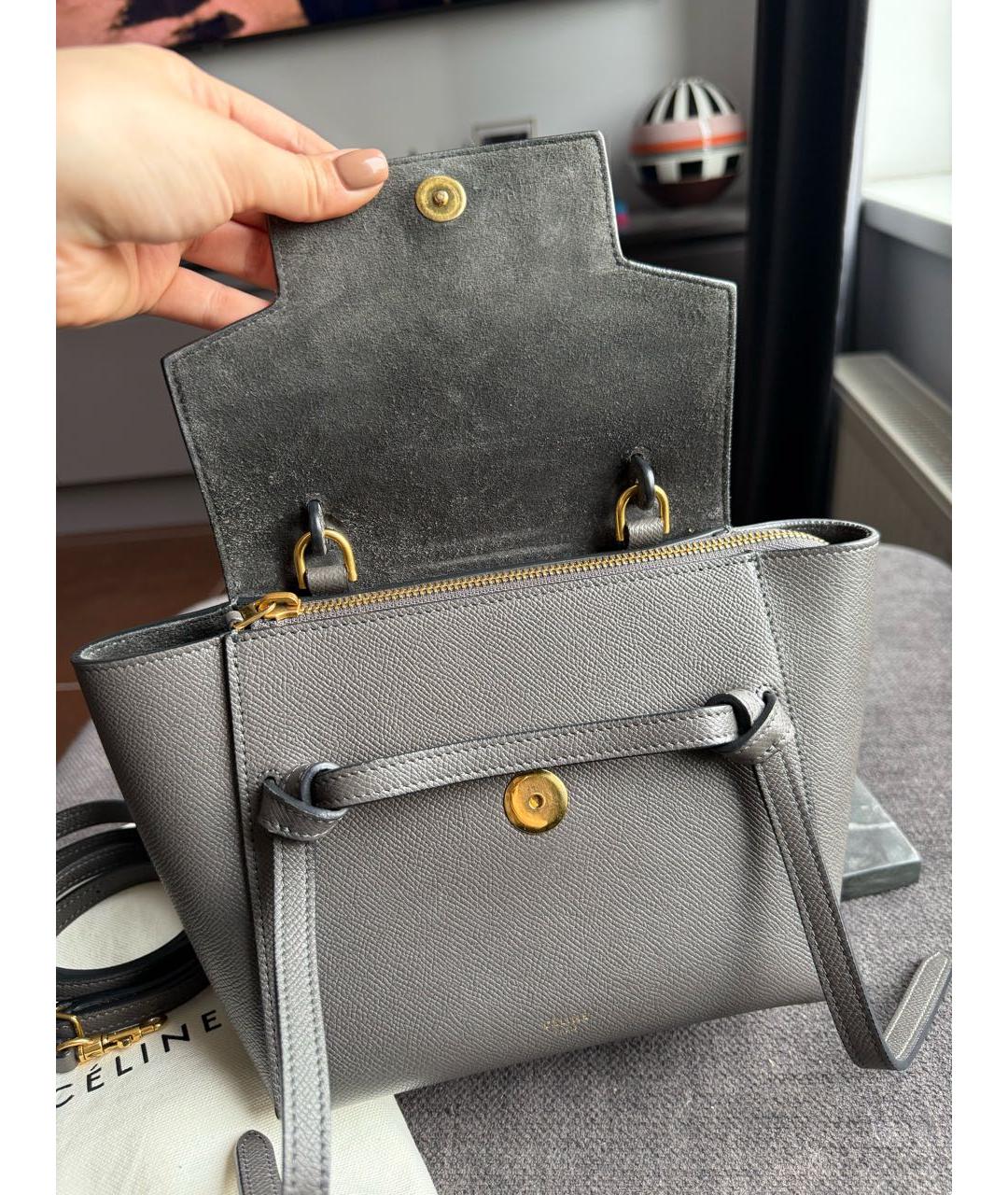 CELINE Антрацитовая кожаная сумка с короткими ручками, фото 2
