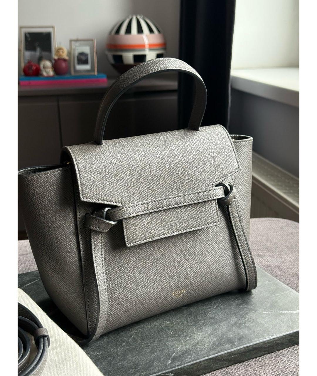 CELINE Антрацитовая кожаная сумка с короткими ручками, фото 8