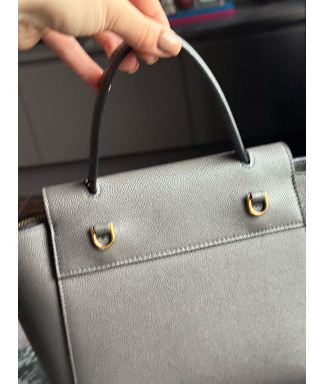 CELINE Антрацитовая кожаная сумка с короткими ручками, фото 7