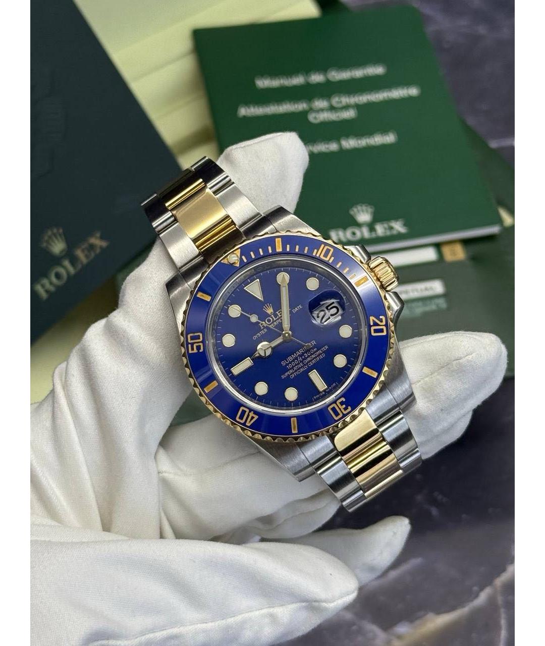 ROLEX Синие часы из желтого золота, фото 4