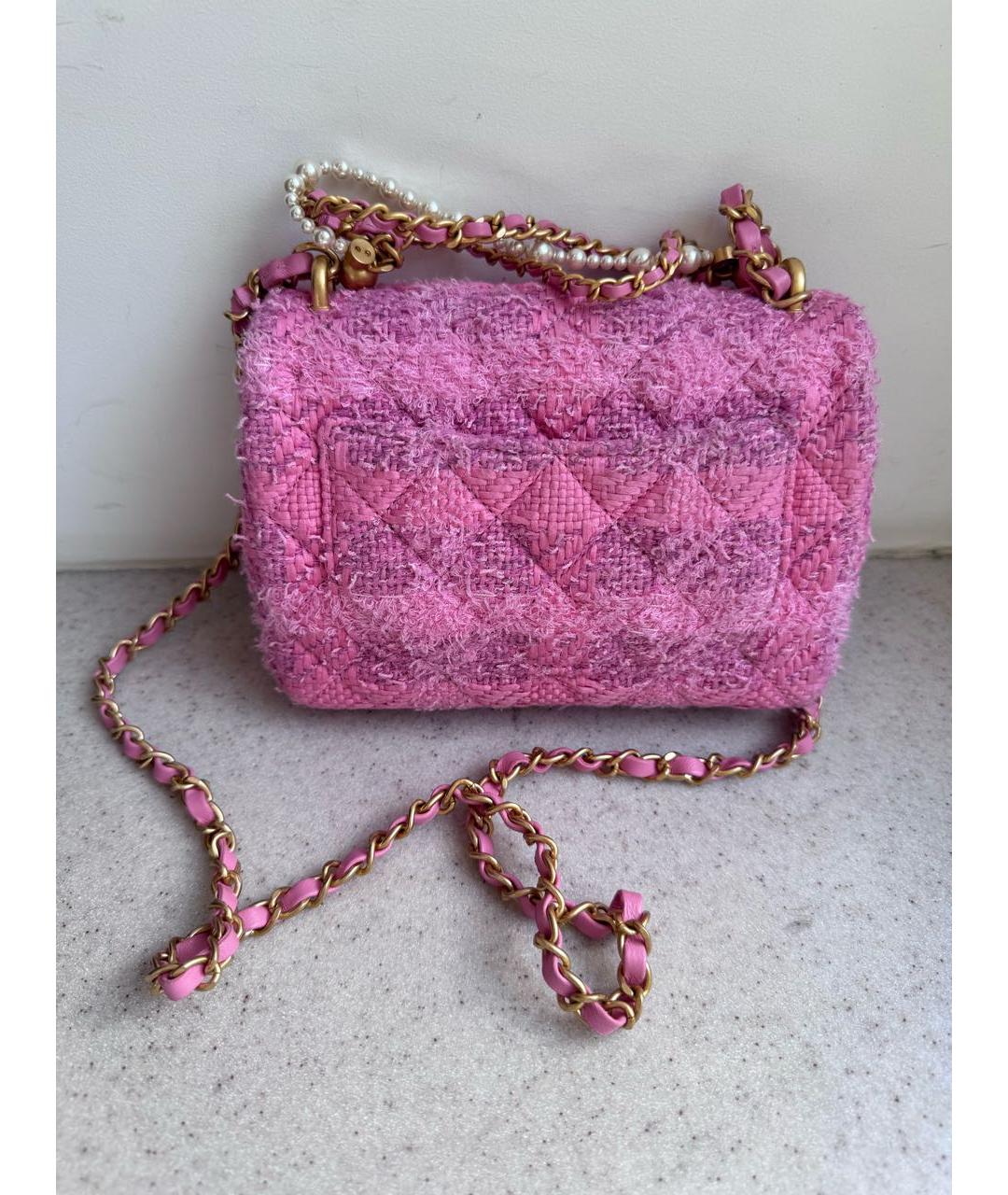 CHANEL Розовая твидовая сумка через плечо, фото 3