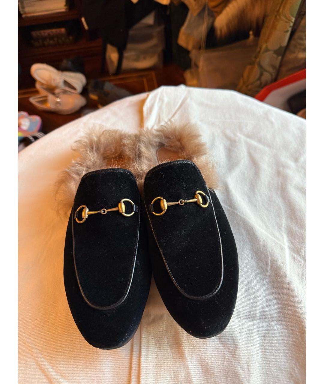 GUCCI Темно-синие бархатные сабо, фото 2