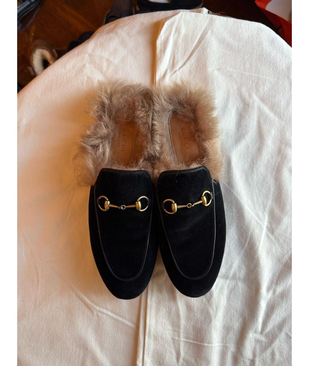 GUCCI Темно-синие бархатные сабо, фото 3