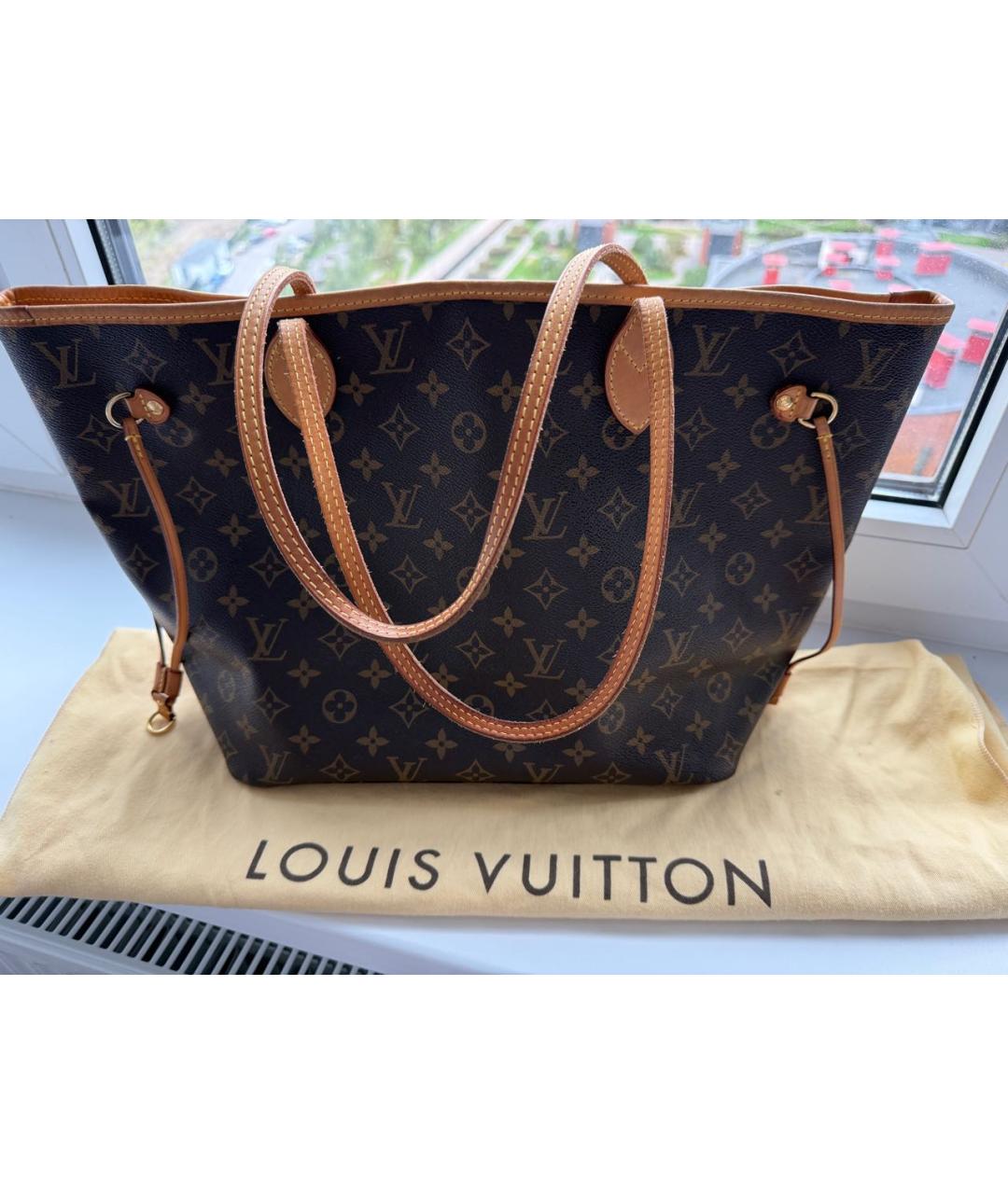 LOUIS VUITTON Коричневая кожаная сумка тоут, фото 9