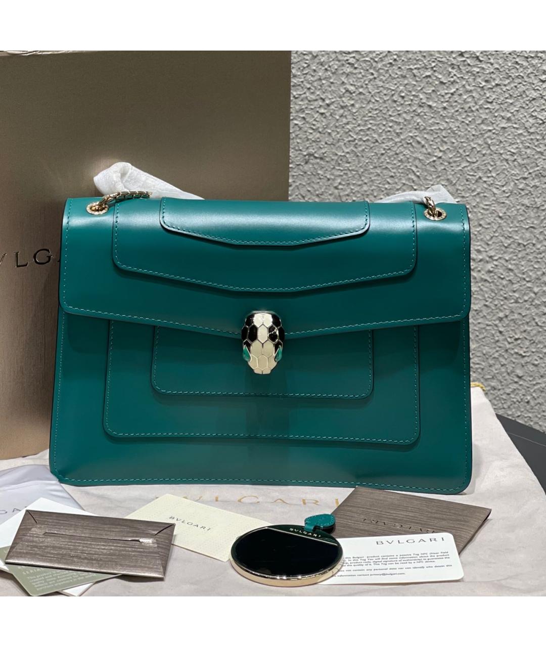 BVLGARI Зеленая кожаная сумка через плечо, фото 2