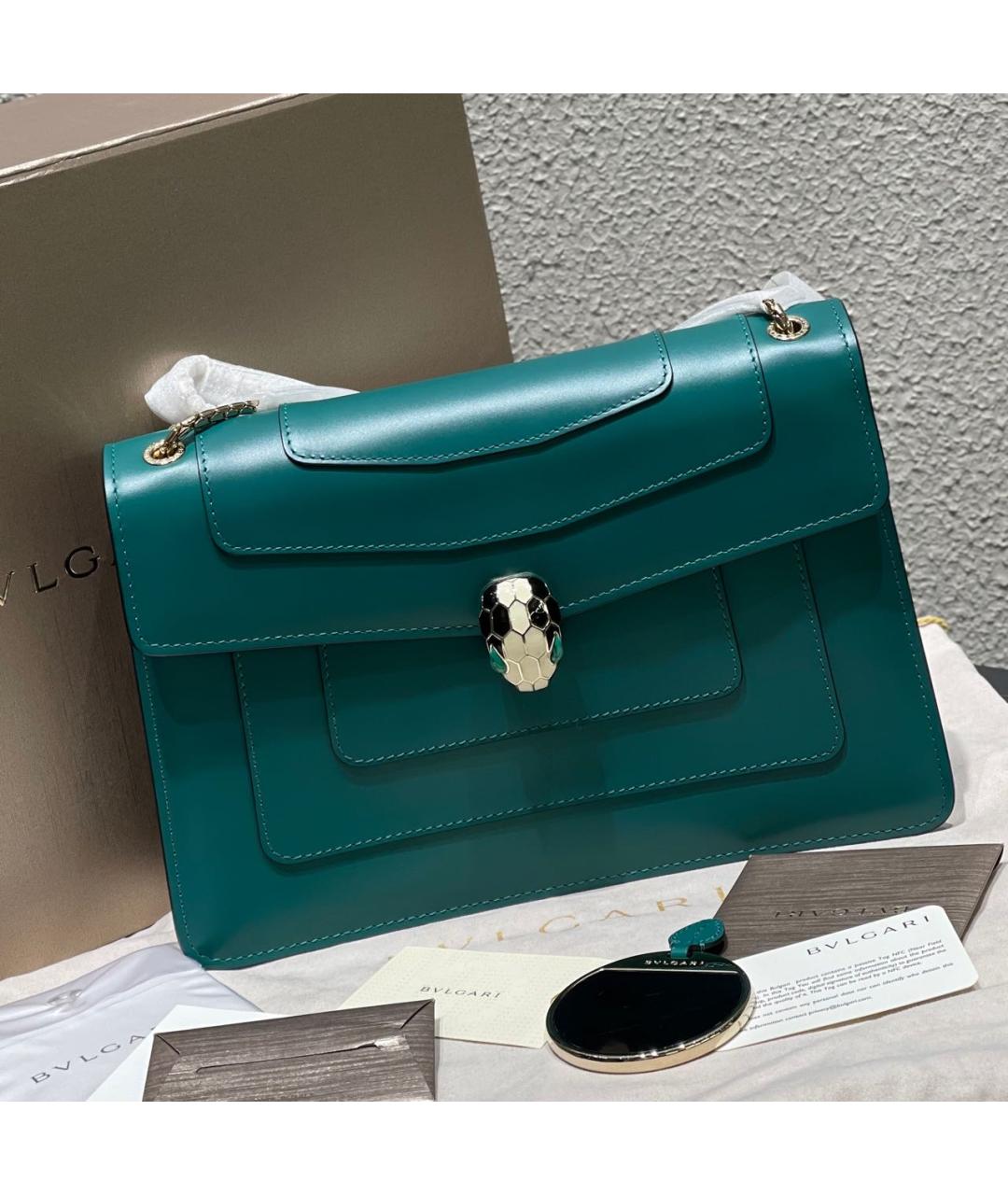BVLGARI Зеленая кожаная сумка через плечо, фото 3