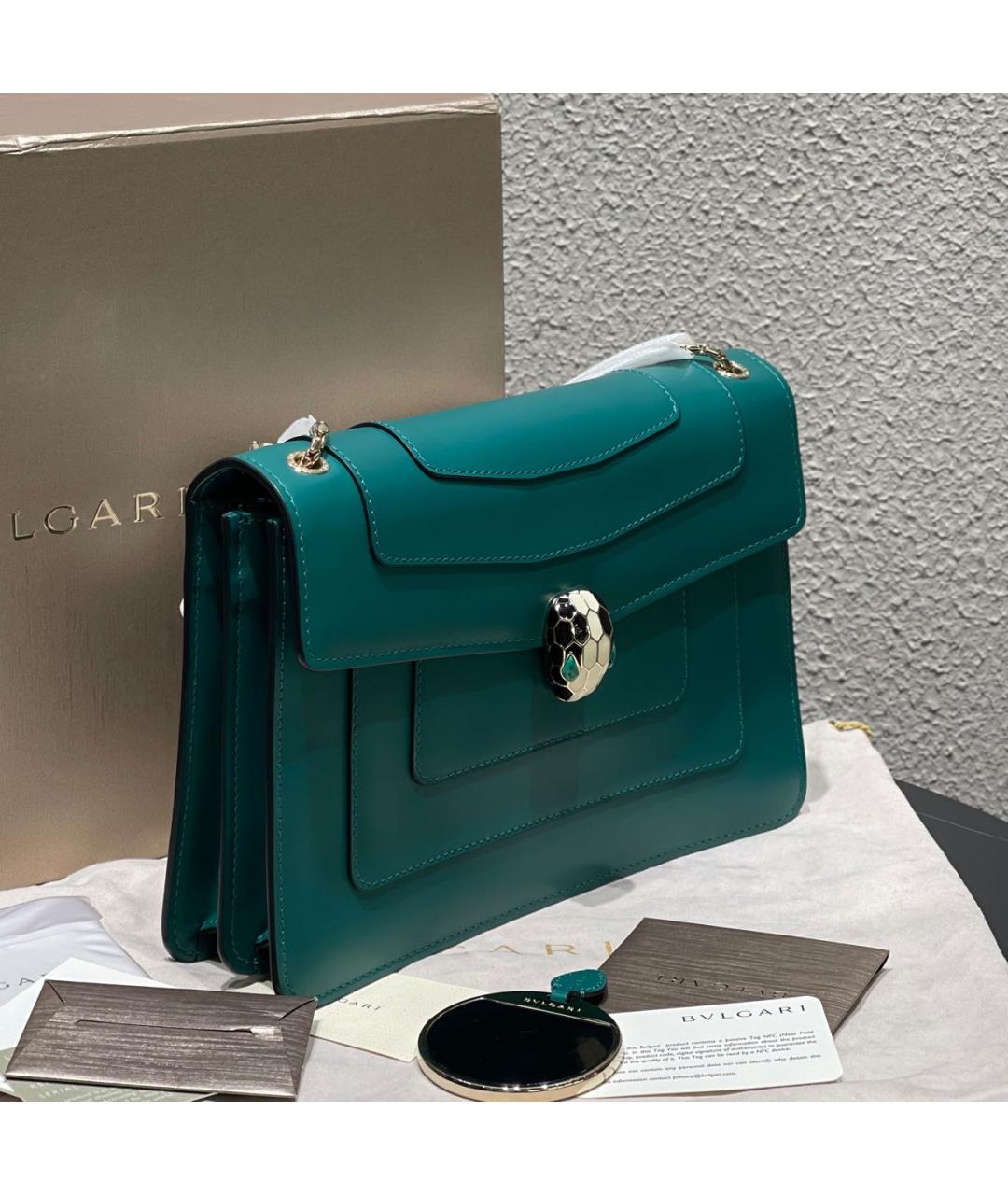 BVLGARI Зеленая кожаная сумка через плечо, фото 4