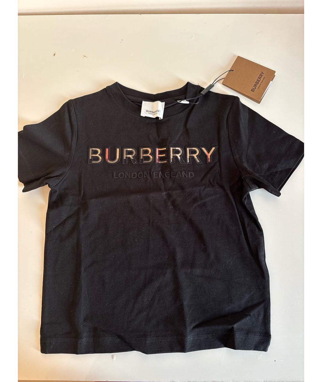 BURBERRY KIDS Черная хлопковая детская футболка, фото 5