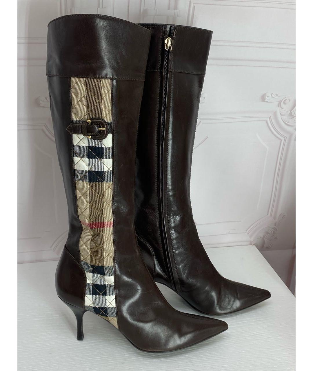 BURBERRY Коричневые кожаные сапоги, фото 2