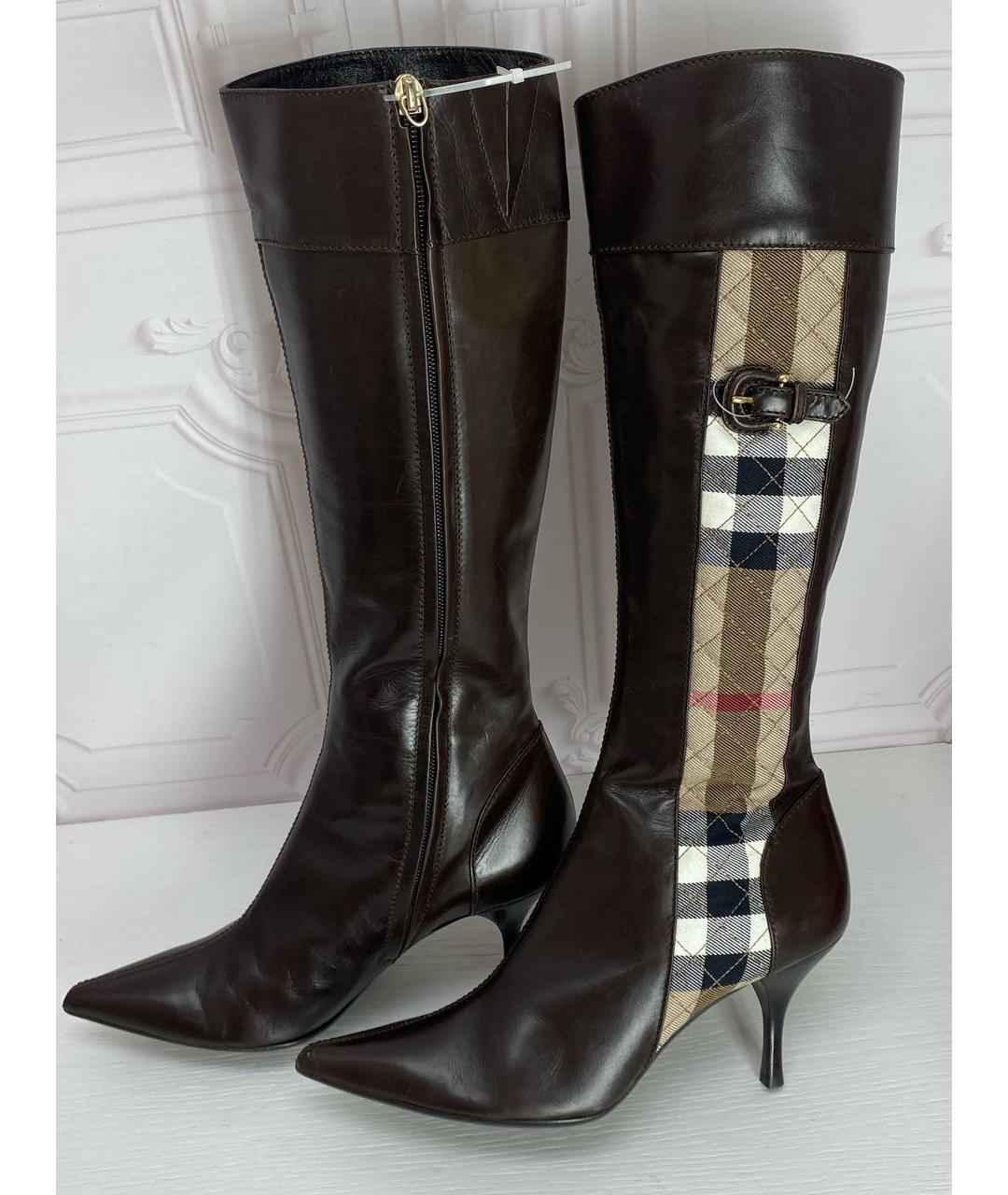 BURBERRY Коричневые кожаные сапоги, фото 8